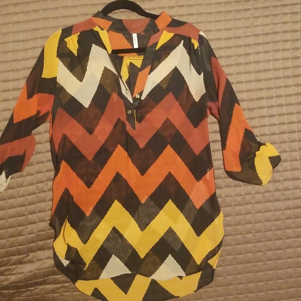 Fall Chevron Sheer Blouse - Ladies Size Small